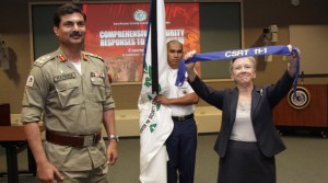 APCSS Dean Moriarity displays class pennant photo APCSS Dean Moriarity displays class pennant photo